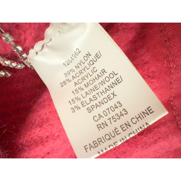 House of Harlow Hot Pink Fushcia Pullover Sweater Rhinestone Glam Dangle Small - Picture 6 of 8